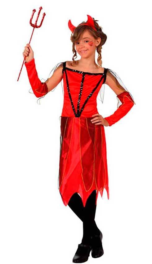 Costume Diavolo Diavolessa Bambina Diavoletta Rosso Bimba Vestito 3-4 Anni  Halloween