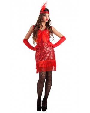 Costume Charleston Paillettes Rosso Taglia S per Carnevale