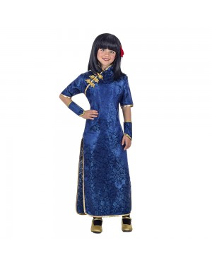 Costume da Geisha Cinese Qi-Pao Blu Bambina per Carnevale | La Casa di Carnevale